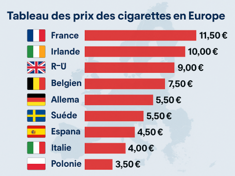Prix des cigarettes en Europes