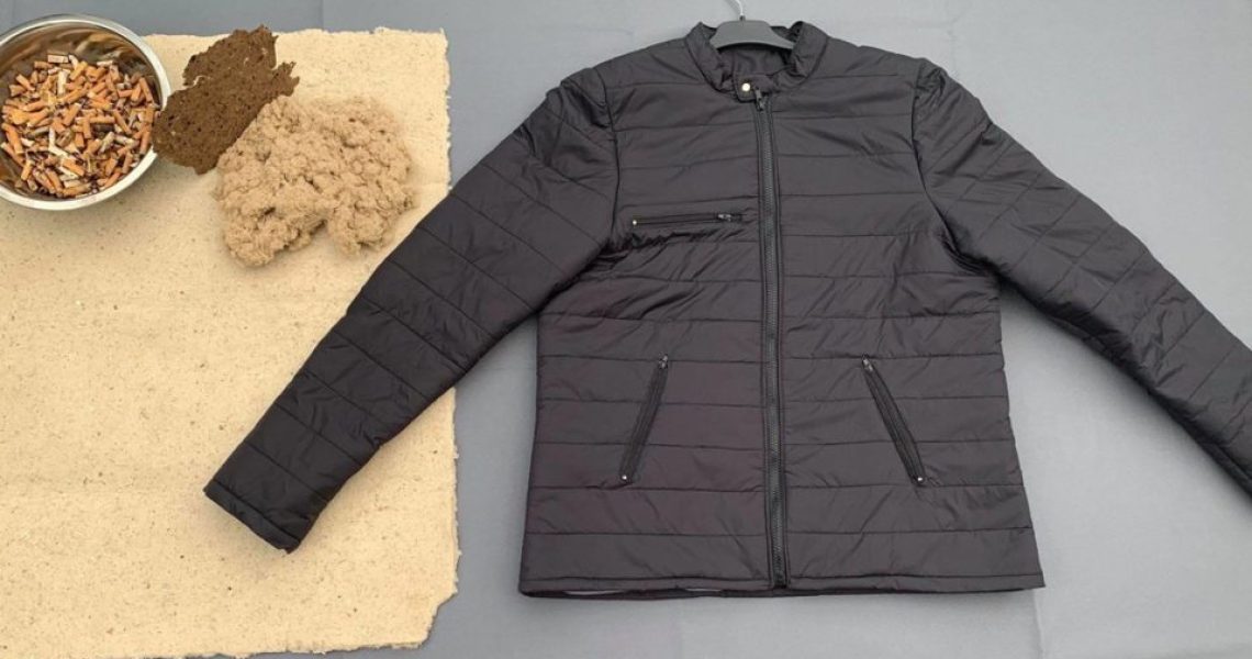 doudoune créer avec des megots de cigarette